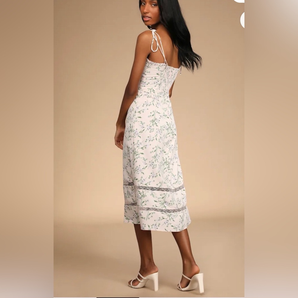 Lulus The Blooms Pink Floral Tie—Strap Midi Dress size XL - Picture 3 of 9